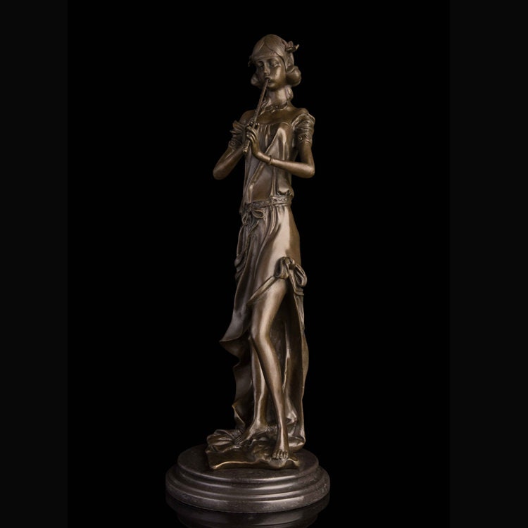 Girl Playing Flute | Bronze Statue | Music Sculpture
