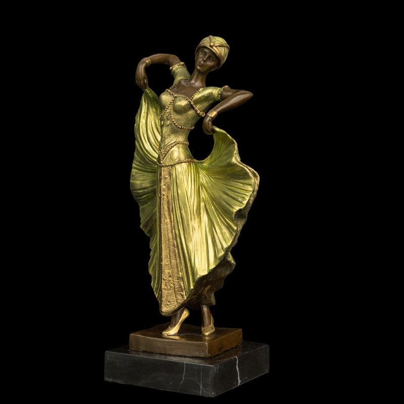 Dancing Lady | Bronze Statue | Gold Painted | Music Sculpture