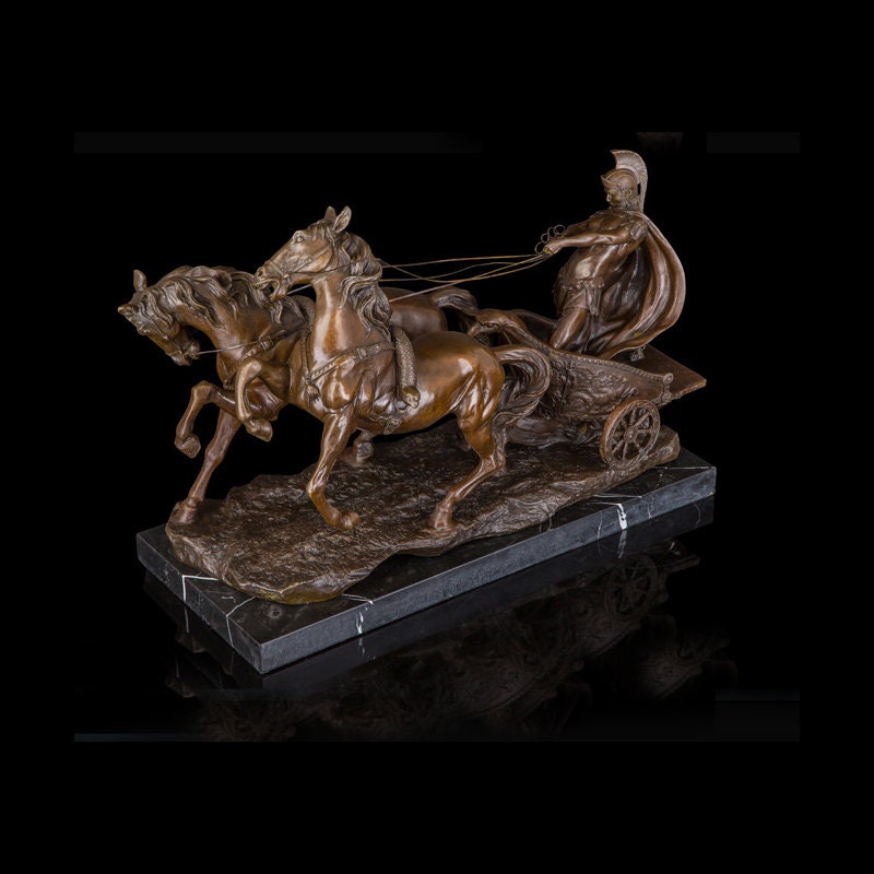 Soldier & Chariot | Bronze Statue | Military Sculpture