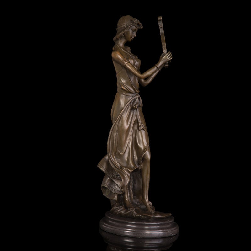 Lady Playing Harp | Music Bronze Statue | Harp Sculpture