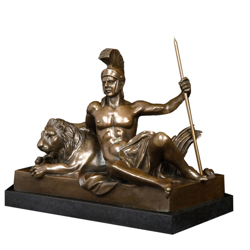 Dio greco con leone | mitologia | Statua di bronzo