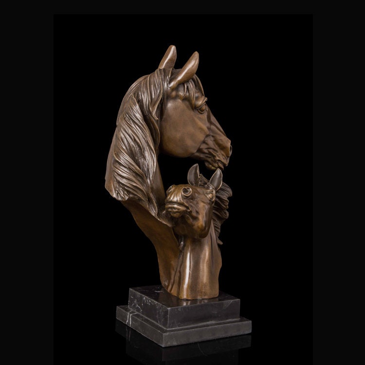Two Horse Head Bust | Bronze Statue | Animal Sculpture