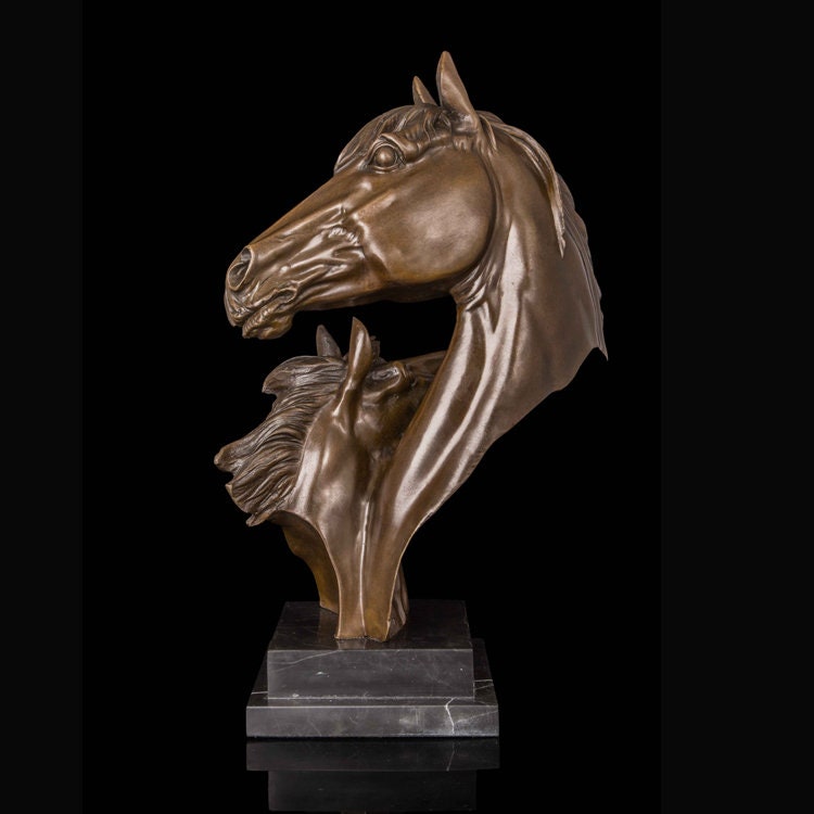 Two Horse Head Bust | Bronze Statue | Animal Sculpture
