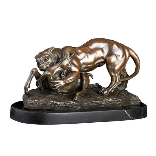 Cat Hunting Prey | Bronze Statue | Lion Sculpture