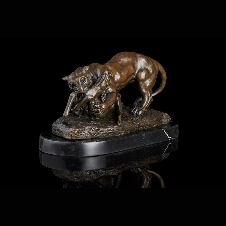 Cat Hunting Prey | Bronze Statue | Lion Sculpture