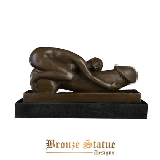 Estatueta de Bronze Erótica Mulher Nua Enorme Escultura de Pênis Sexy Luxúria Menina Estátua
